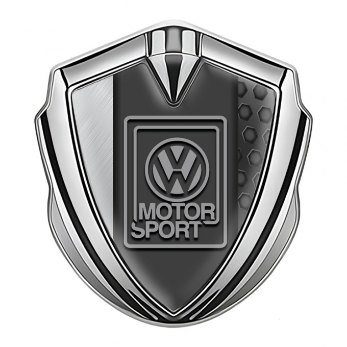 VW Metal Emblem Badge Silver Hexagon Pattern Grey Motorsport Logo
