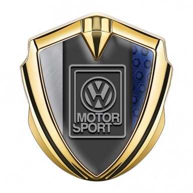 VW Domed Emblem Gold Blue Hexagon Pattern Grey Motorsport Logo