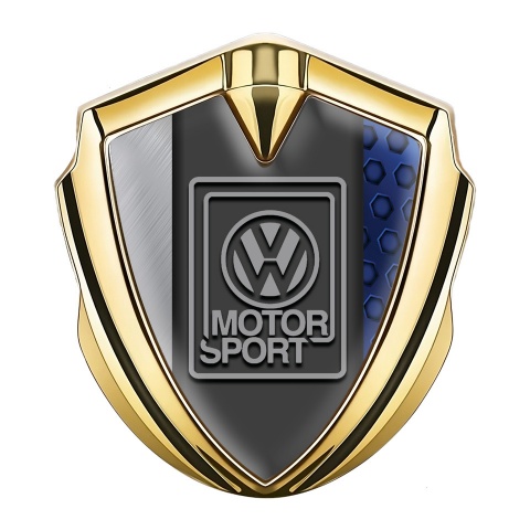 VW Domed Emblem Gold Blue Hexagon Pattern Grey Motorsport Logo