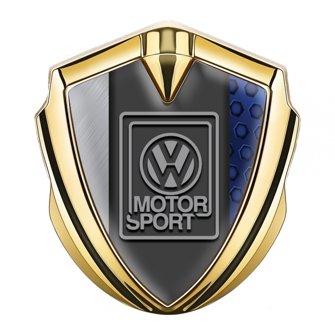 VW Domed Emblem Gold Blue Hexagon Pattern Grey Motorsport Logo
