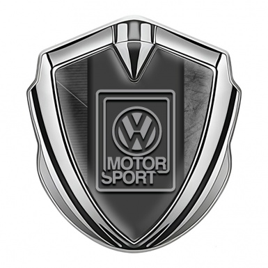 VW Bodyside Domed Emblem Silver Grazed Surface Grey Motorsport Logo