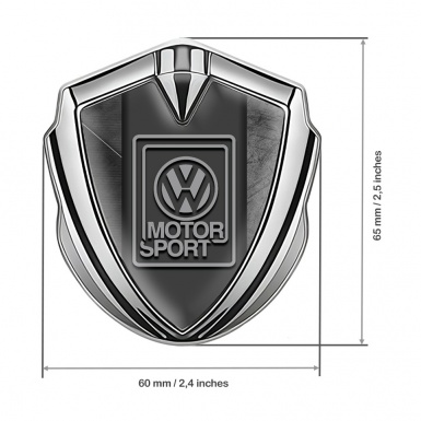 VW Bodyside Domed Emblem Silver Grazed Surface Grey Motorsport Logo