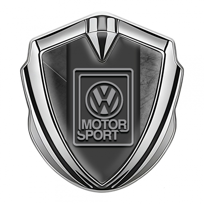 VW Bodyside Domed Emblem Silver Grazed Surface Grey Motorsport Logo