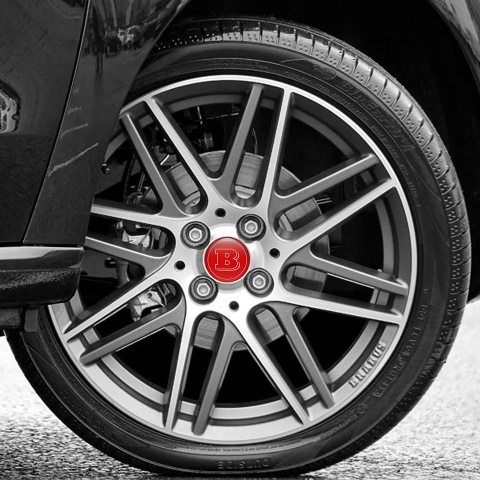 Mercedes Brabus Domed Stickers Wheel Center Cap Red Color 