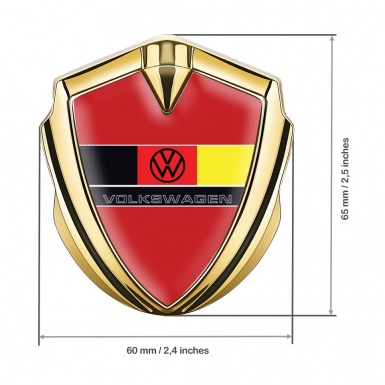 VW Metal Domed Emblem Gold Crimson Base German Tricolor Edition