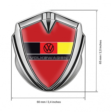 VW Metal Domed Emblem Silver Crimson Base German Tricolor Edition