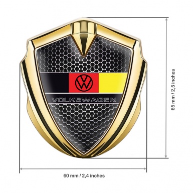 VW Emblem Fender Badge Gold Dark Grate German Flag Design
