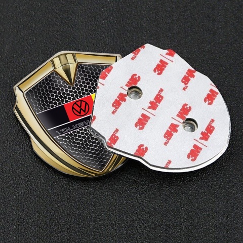 VW Emblem Fender Badge Gold Dark Grate German Flag Design
