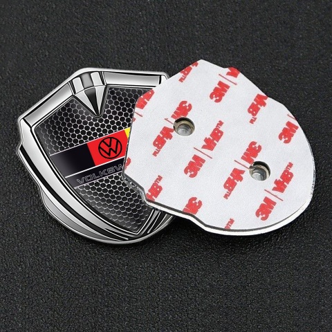 VW Emblem Fender Badge Silver Dark Grate German Flag Design