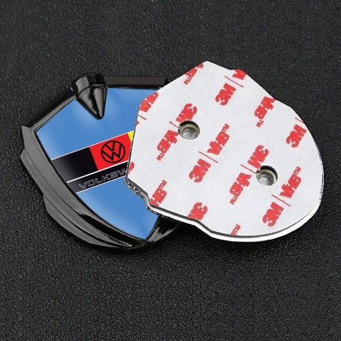 VW Emblem Badge Self Adhesive Graphite Blue Print German Flag Edition