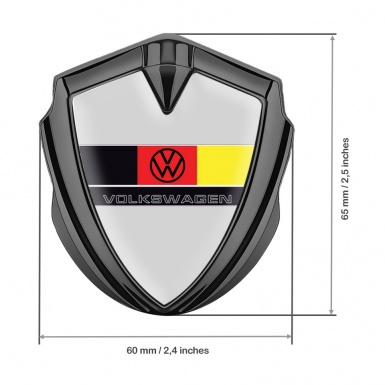 VW Metal Emblem Self Adhesive Graphite Grey Print German Tricolor Design