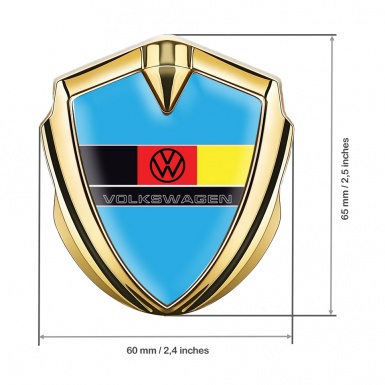 VW Domed Emblem Badge Gold Blue Base German Tricolor Edition