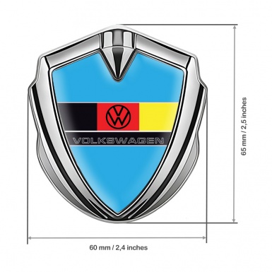 VW Domed Emblem Badge Silver Blue Base German Tricolor Edition