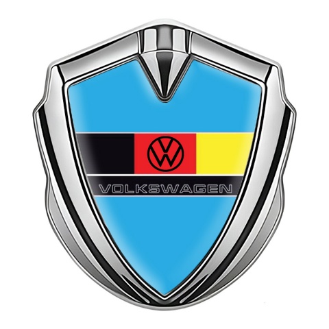 VW Domed Emblem Badge Silver Blue Base German Tricolor Edition