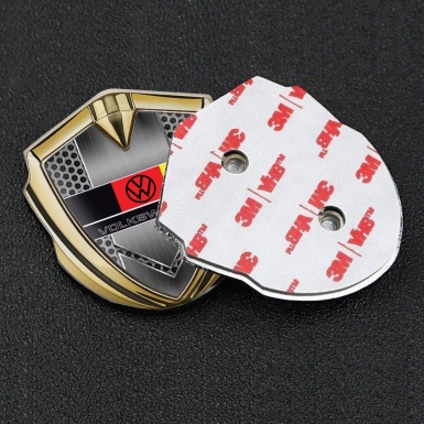 VW Emblem Metal Badge Gold Grey Honeycomb German Flag Design