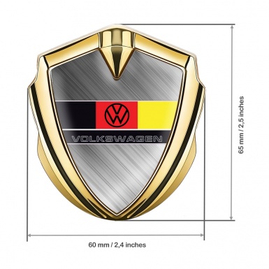VW Emblem Car Badge Gold Brushed Steel German Tricolor Design
