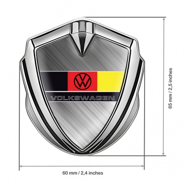 VW Emblem Car Badge Silver Brushed Steel German Tricolor Design