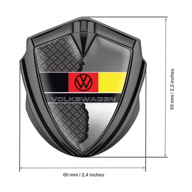 VW Metal Domed Emblem Graphite Torn Steel German Tricolor Edition