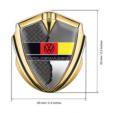 VW Metal Domed Emblem Gold Torn Steel German Tricolor Edition