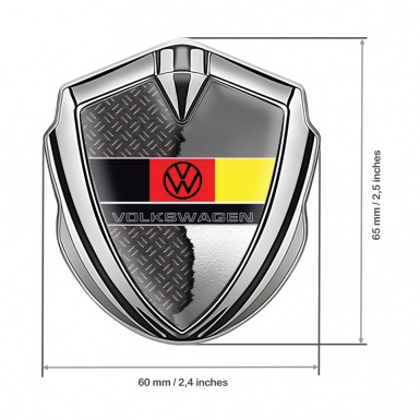 VW Metal Domed Emblem Silver Torn Steel German Tricolor Edition