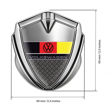 VW Badge Self Adhesive Silver Dark Treadplate German Flag Design