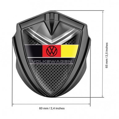 VW Emblem Fender Badge Graphite Grey Metal Plate German Flag Design