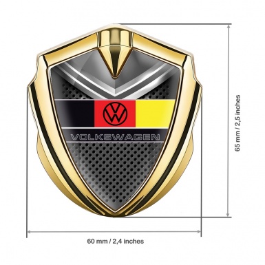 VW Emblem Fender Badge Gold Grey Metal Plate German Flag Design