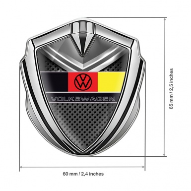 VW Emblem Fender Badge Silver Grey Metal Plate German Flag Design