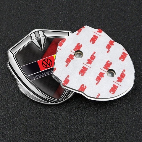 VW Fender Emblem Badge Silver Mixed Texture German Tricolor Edition