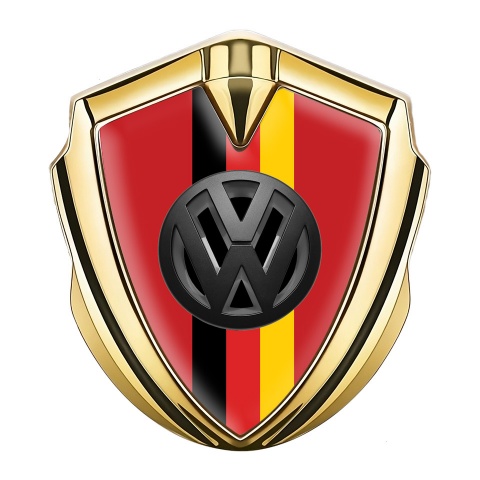 VW Emblem Badge Self Adhesive Gold Red Base 3d Logo German Tricolor