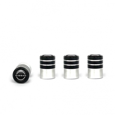 Nissan Valve Caps Tire Black - Aluminum 4 pcs New Style Logo