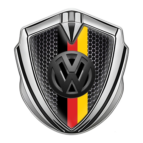 VW Metal Emblem Self Adhesive Silver Dark Mesh 3d Logo German Flag