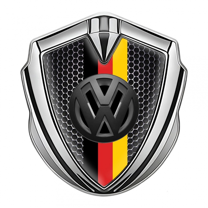 VW Metal Emblem Self Adhesive Silver Dark Mesh 3d Logo German Flag