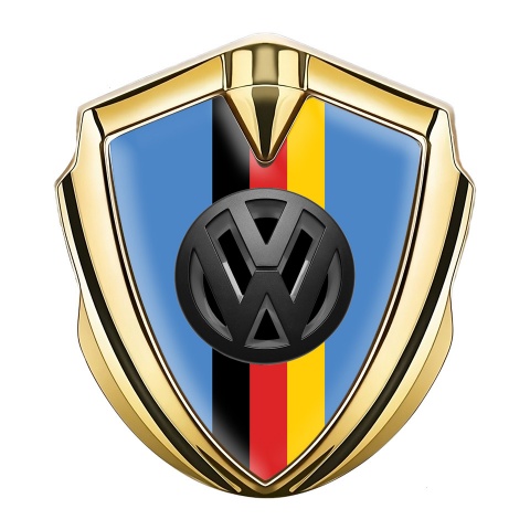 VW Fender Emblem Badge Gold Glacial Blue 3d Logo German Flag