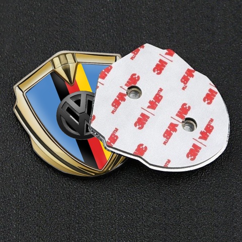 VW Fender Emblem Badge Gold Glacial Blue 3d Logo German Flag