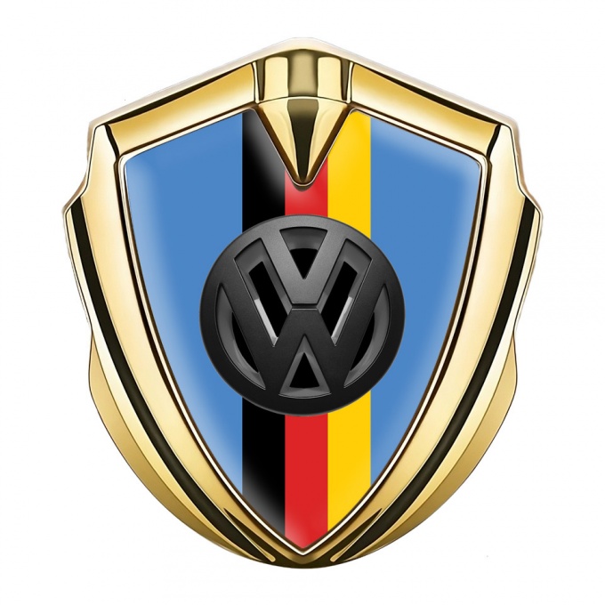 VW Fender Emblem Badge Gold Glacial Blue 3d Logo German Flag
