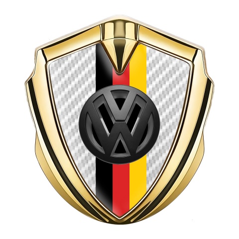 VW Domed Emblem Gold White Carbon 3d Logo German Tricolor