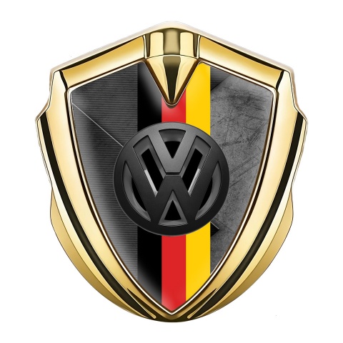 VW Metal Domed Emblem Gold Brazed Surface 3d Logo German Flag