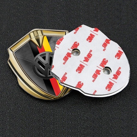 VW Metal Domed Emblem Gold Brazed Surface 3d Logo German Flag