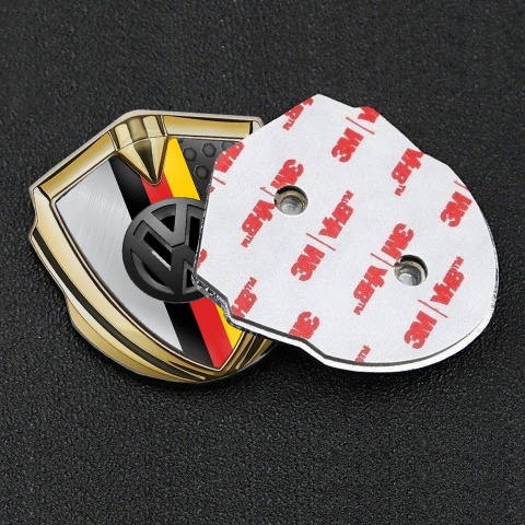 VW Badge Self Adhesive Gold Dual Frames 3d Logo German Tricolor