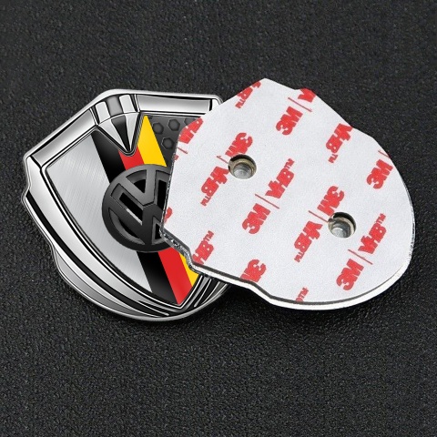 VW Badge Self Adhesive Silver Dual Frames 3d Logo German Tricolor