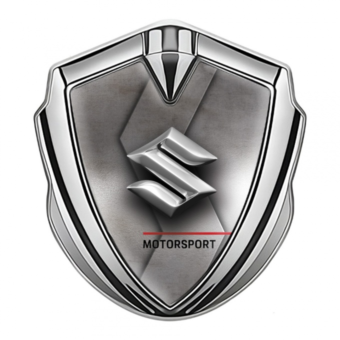 Suzuki Emblem Trunk Badge Silver Carved Metal Motorsport Edition