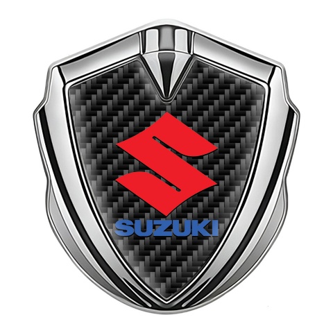 Suzuki Emblem Metal Badge Silver Black Carbon Crimson Logo Design