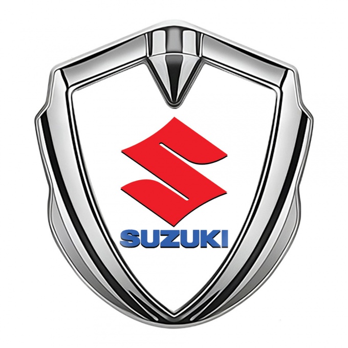Suzuki Emblem Trunk Badge Silver White Print Crimson Logo Design
