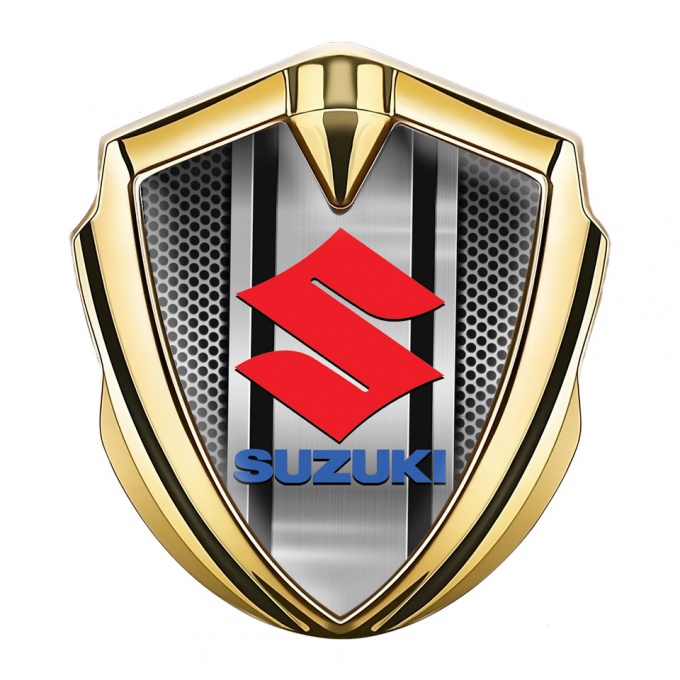 Suzuki Bodyside Domed Emblem Gold Metal Texture Crimson Logo