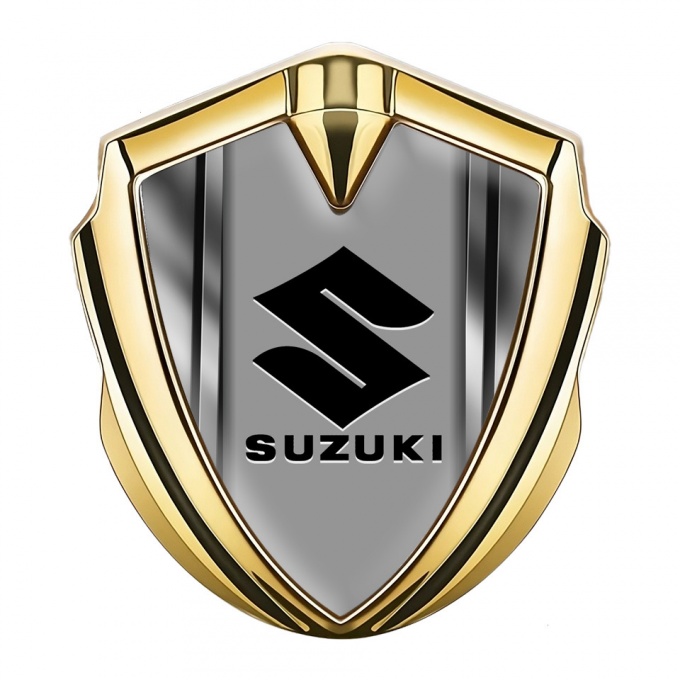 Suzuki Metal Emblem Badge Gold Steel Frame Black Logo Edition