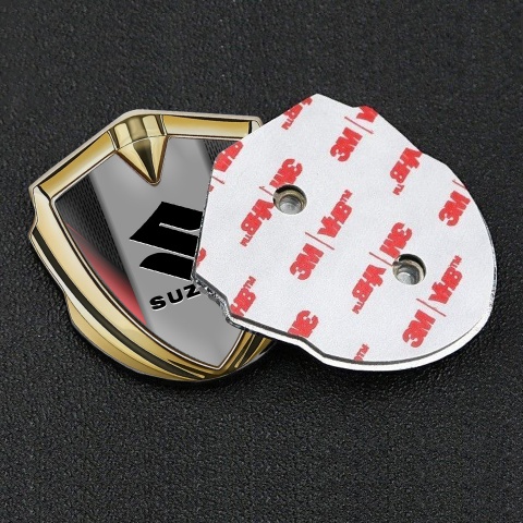 Suzuki Emblem Metal Badge Gold Red Sides Black Logo Edition