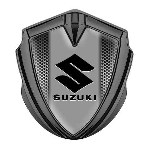 Suzuki Metal Domed Emblem Graphite Steel Grate Texture Black Logo