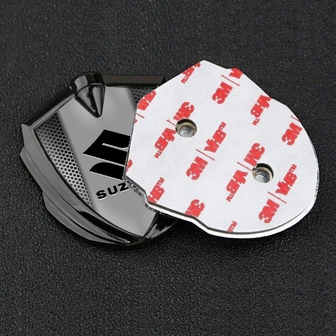 Suzuki Metal Domed Emblem Graphite Steel Grate Texture Black Logo