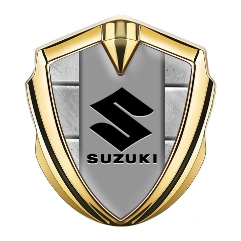 Suzuki Emblem Badge Self Adhesive Gold Stone Pattern Black Logo